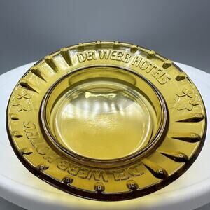 Vintage Del Webb Hotels Ashtray Amber Glass 4.5 Inch